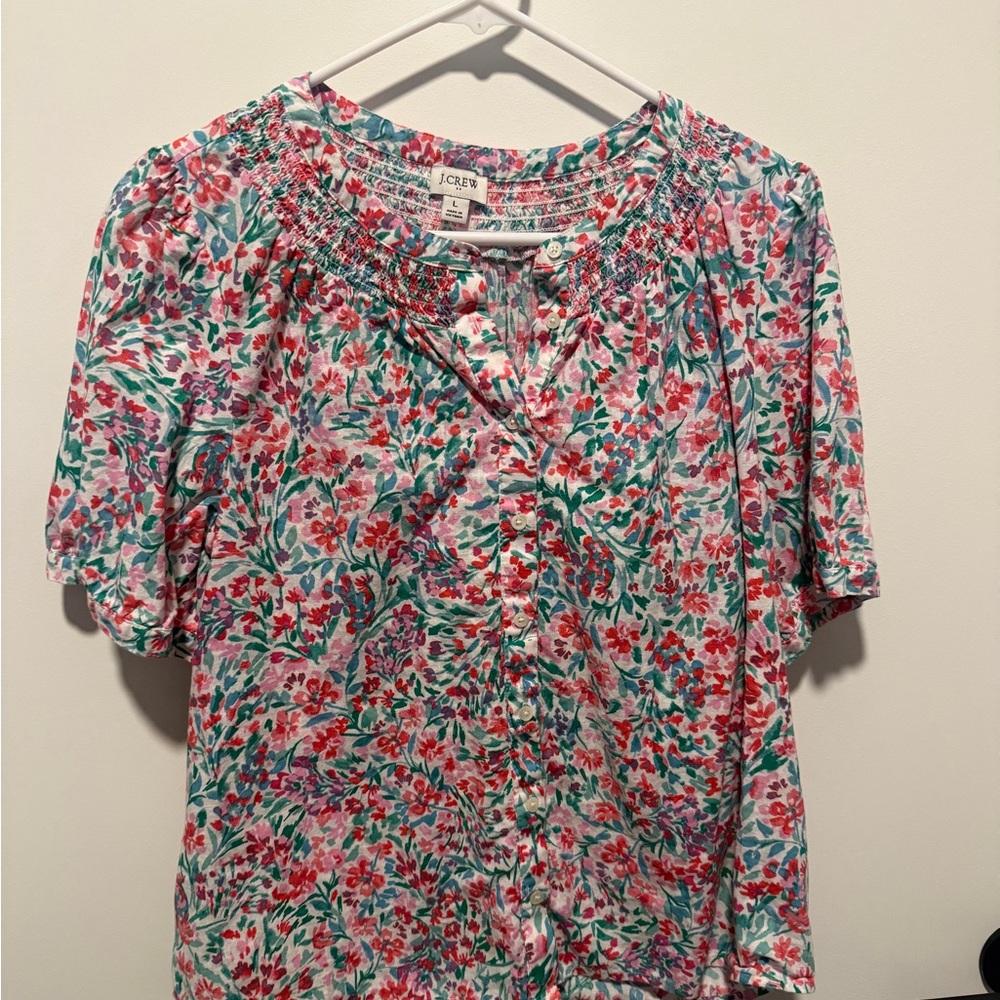 J. Crew Women's Floral Blouse - Pink, Green, White